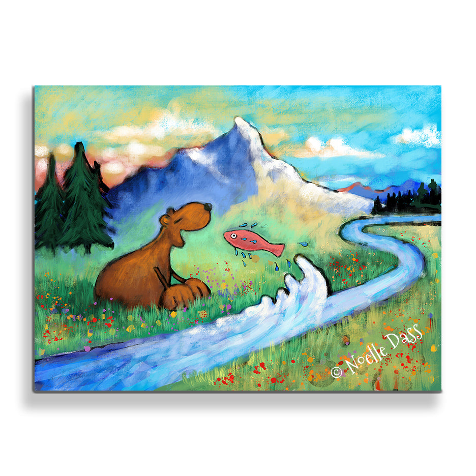 A Meditation on Perspective (Bear and Fish Version 2) Canvas / 11x14 / Unframed