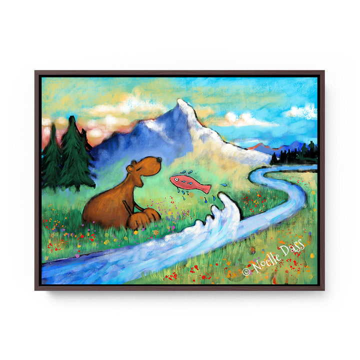 A Meditation on Perspective (Bear and Fish Version 2) Canvas / 11x14 / Espresso Floating Frame
