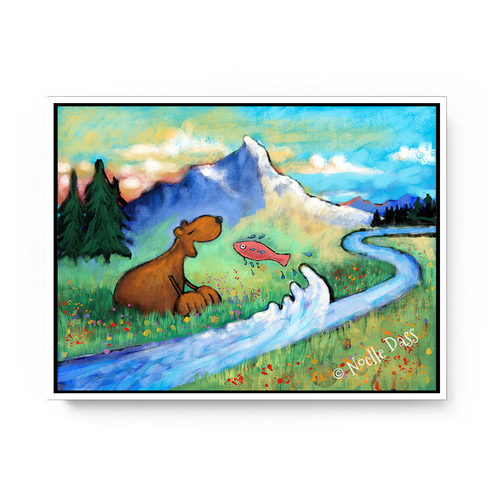 A Meditation on Perspective (Bear and Fish Version 2) Canvas / 11x14 / White Floating Frame
