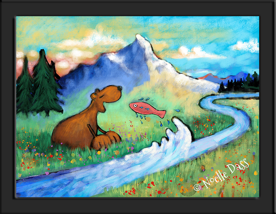 A Meditation on Perspective (Bear and Fish Version 2) Paper / 6x8 / Framed