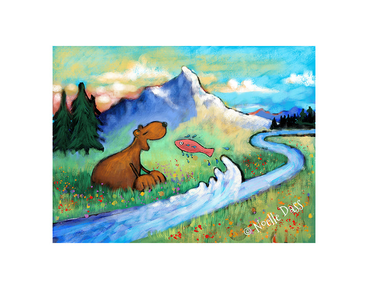 A Meditation on Perspective (Bear and Fish Version 2) Paper / 11x14 with white border/image is 8x10 / Unframed