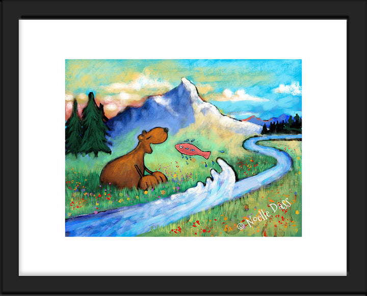 A Meditation on Perspective (Bear and Fish Version 2) Paper / 11x14 with white border/image is 8x10 / Black Frame