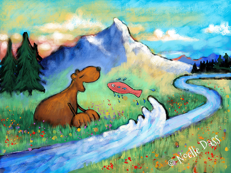 A Meditation on Perspective (Bear and Fish Version 2) Paper / 16x20 / Unframed