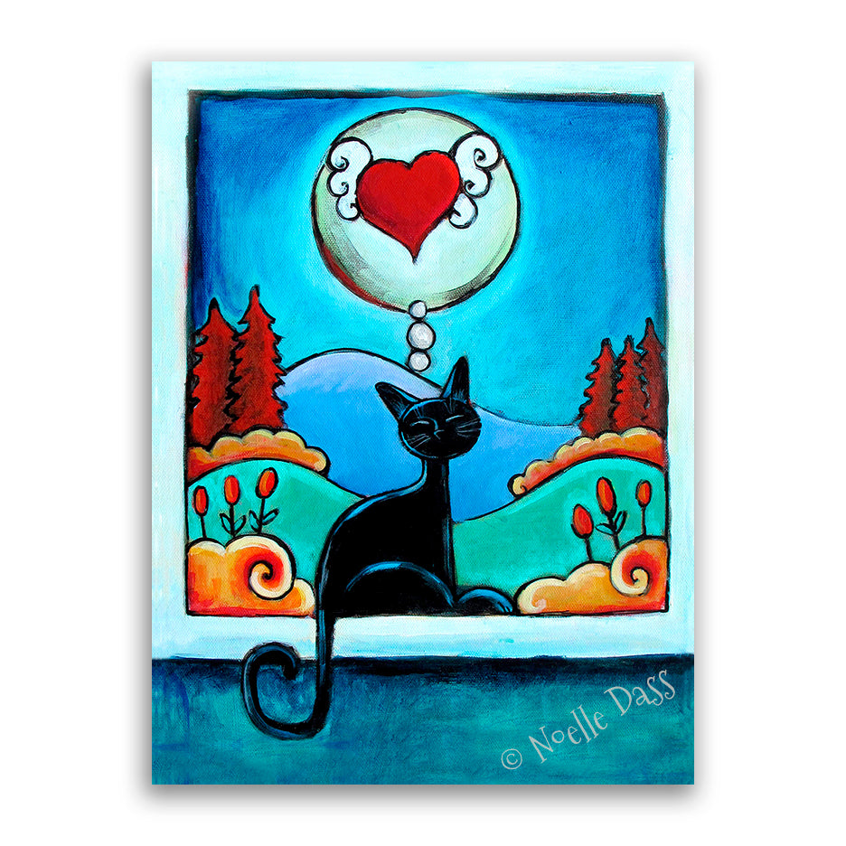 Thinking of You...Cat Art Canvas / 11x14 / Unframed