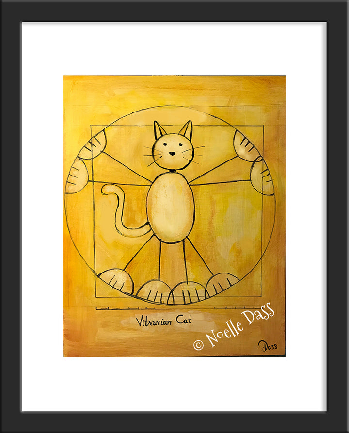 Vitruvian Cat Paper / 11x14 with white border/image is 8x10 / Black Frame
