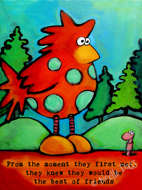 Chicken and Worm Best Friends Paper / 16x20 / Unframed