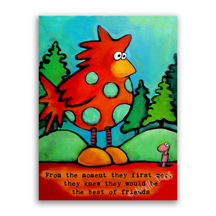 Chicken and Worm Best Friends Canvas / 11x14 / Unframed