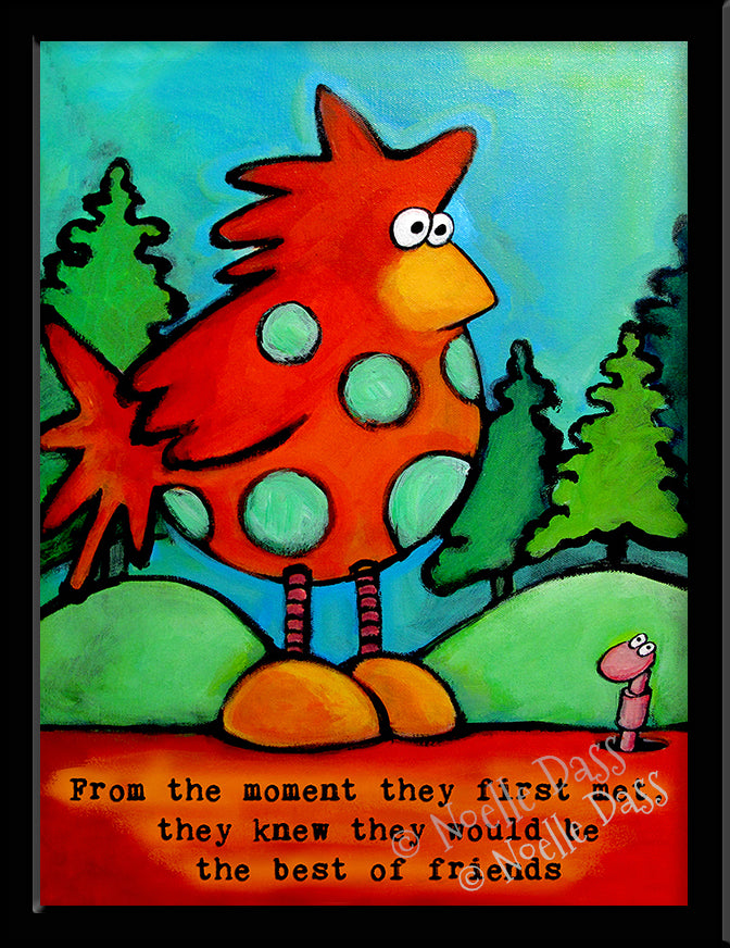 Chicken and Worm Best Friends Paper / 6x8 / Framed