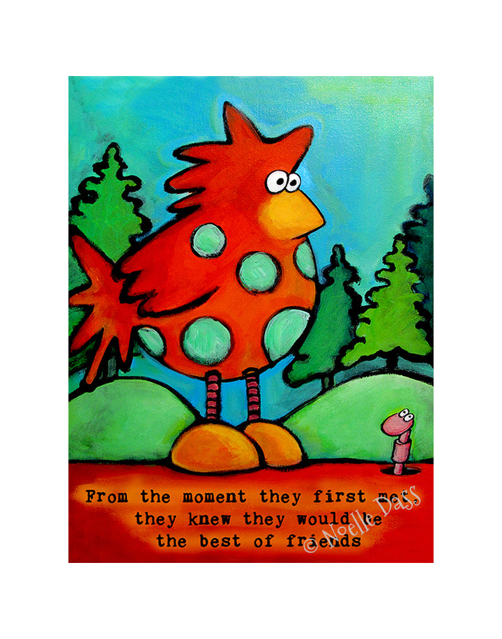 Chicken and Worm Best Friends Paper / 11x14 with white border/image is 8x10 / Unframed