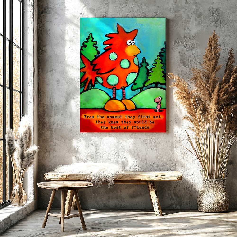 Chicken and Worm Best Friends Paper / 16x20 / Unframed