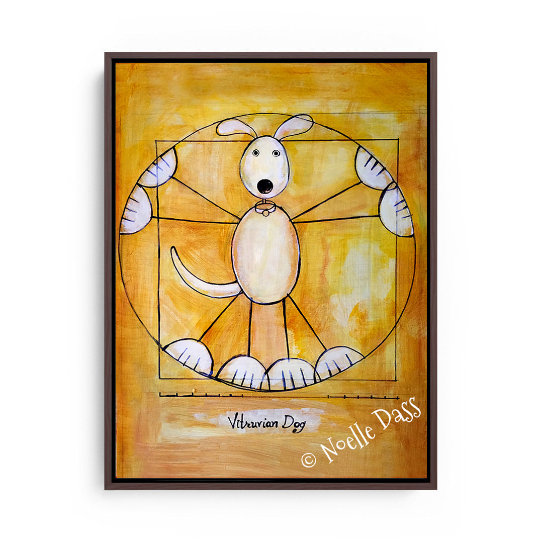 Vitruvian Dog Da Vinci Dog Canvas / 11x14 / Espresso Floating Frame