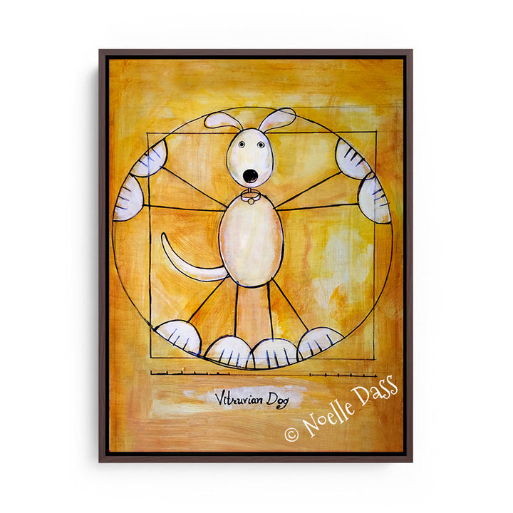 Vitruvian Dog Da Vinci Dog Canvas / 11x14 / Espresso Floating Frame