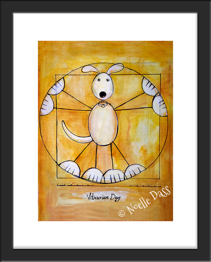 Vitruvian Dog Da Vinci Dog Paper / 11x14 with white border/image is 8x10 / Black Frame