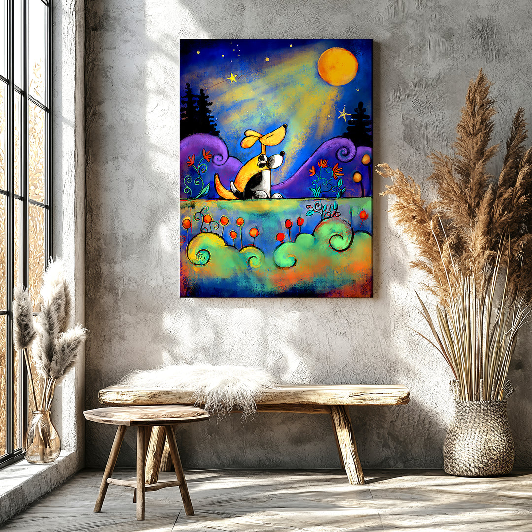 No place I would rather be than here with you...| Dogs looking at moon Paper / 16x20 / Unframed