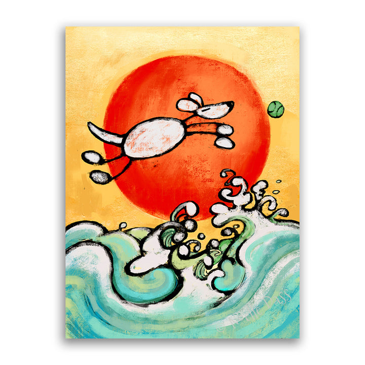 Dog Leap of Faith Vintage Japanese  Style Canvas / 11x14 / Unframed