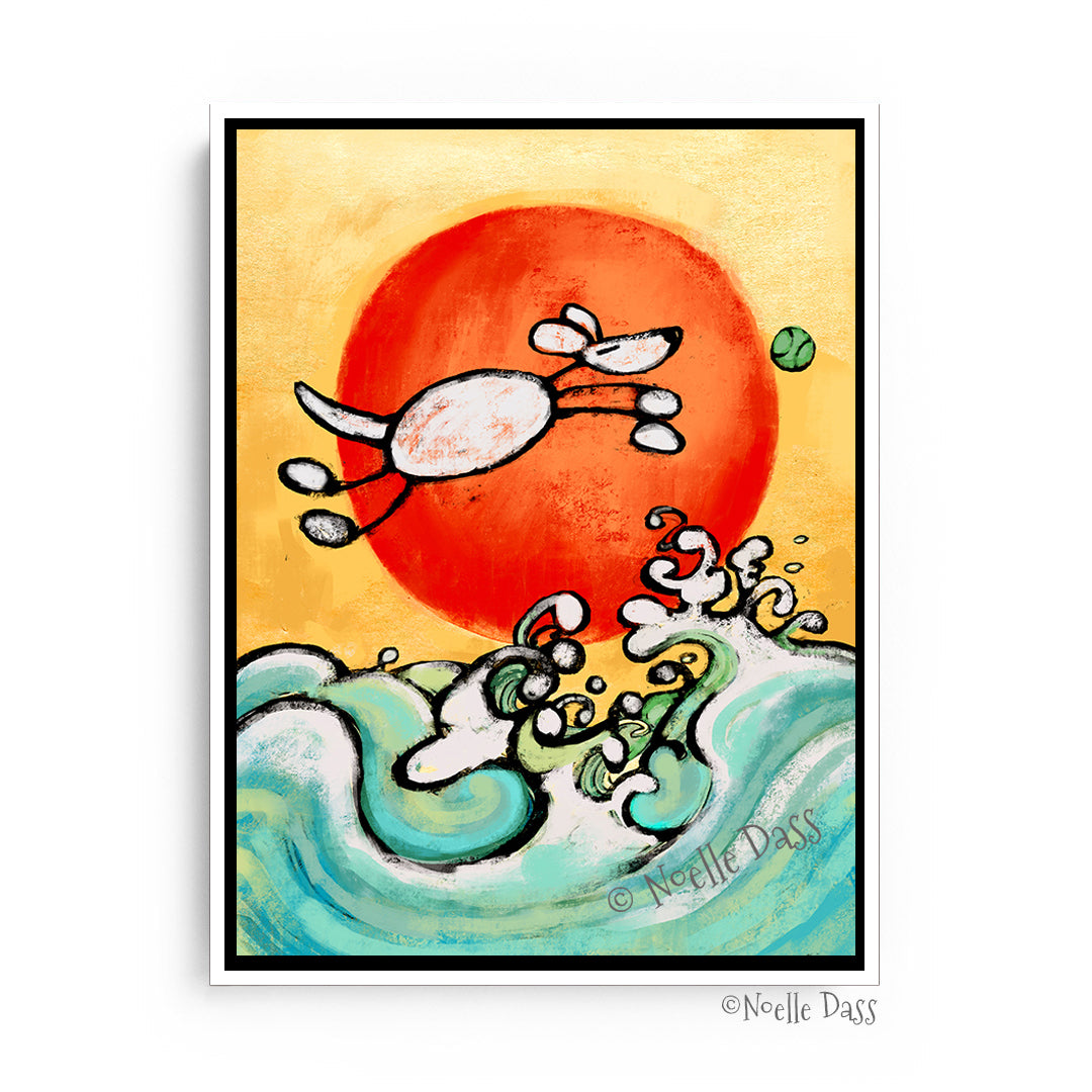 Dog Leap of Faith Vintage Japanese  Style Canvas / 11x14 / White Floating Frame