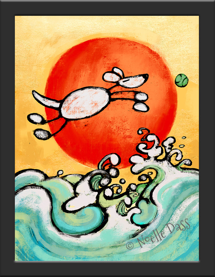 Dog Leap of Faith Vintage Japanese  Style Paper / 6x8 / Framed