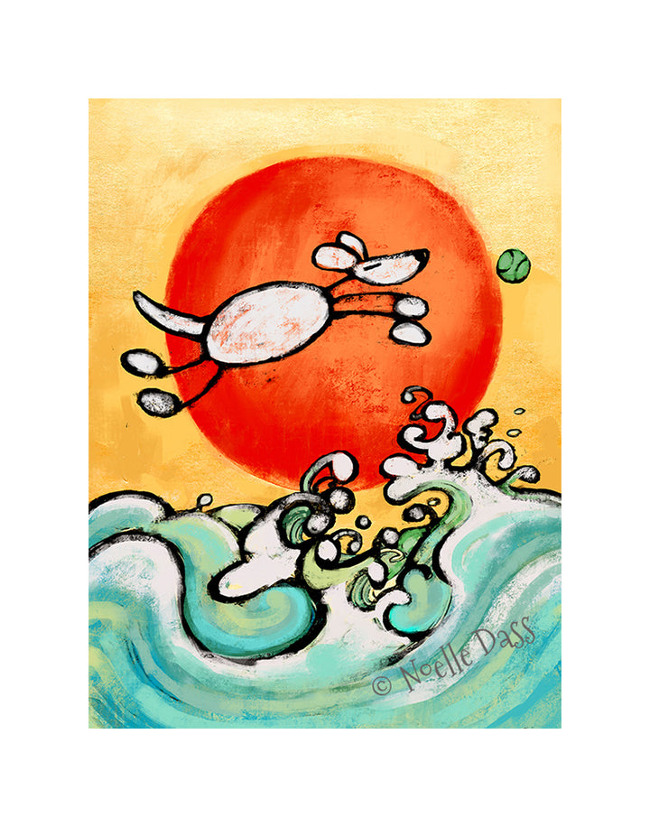 Dog Leap of Faith Vintage Japanese  Style Paper / 11x14 with white border/image is 8x10 / Unframed