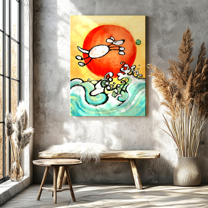 Dog Leap of Faith Vintage Japanese  Style Paper / 16x20 / Unframed