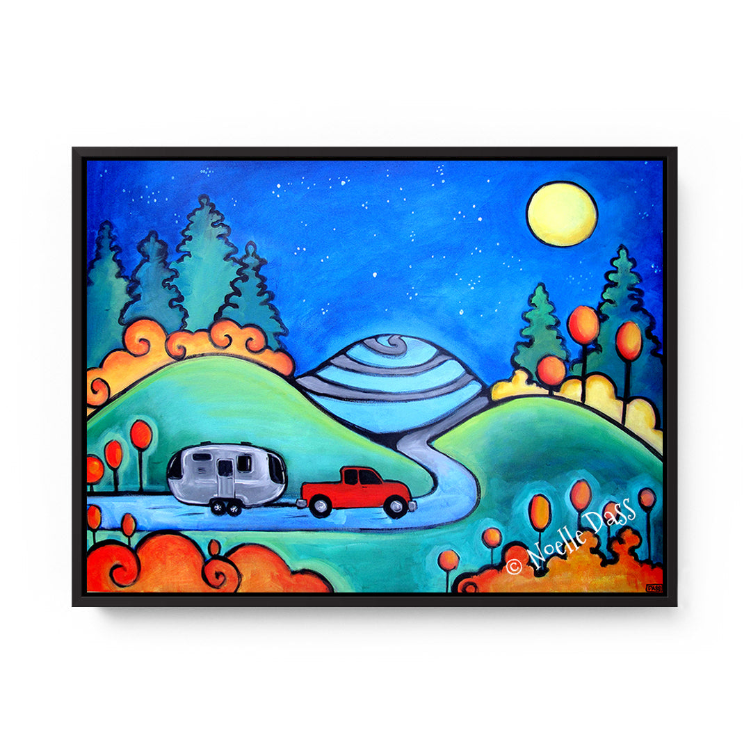 Follow Your Dreams Camping Airstream Art Canvas / 11x14 / Black Floating Frame
