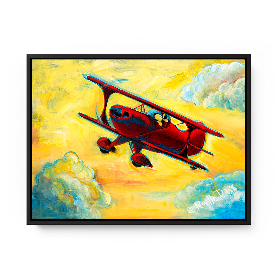 Pitts Biplane Pilot Dog Series Canvas / 11x14 / Black Floating Frame