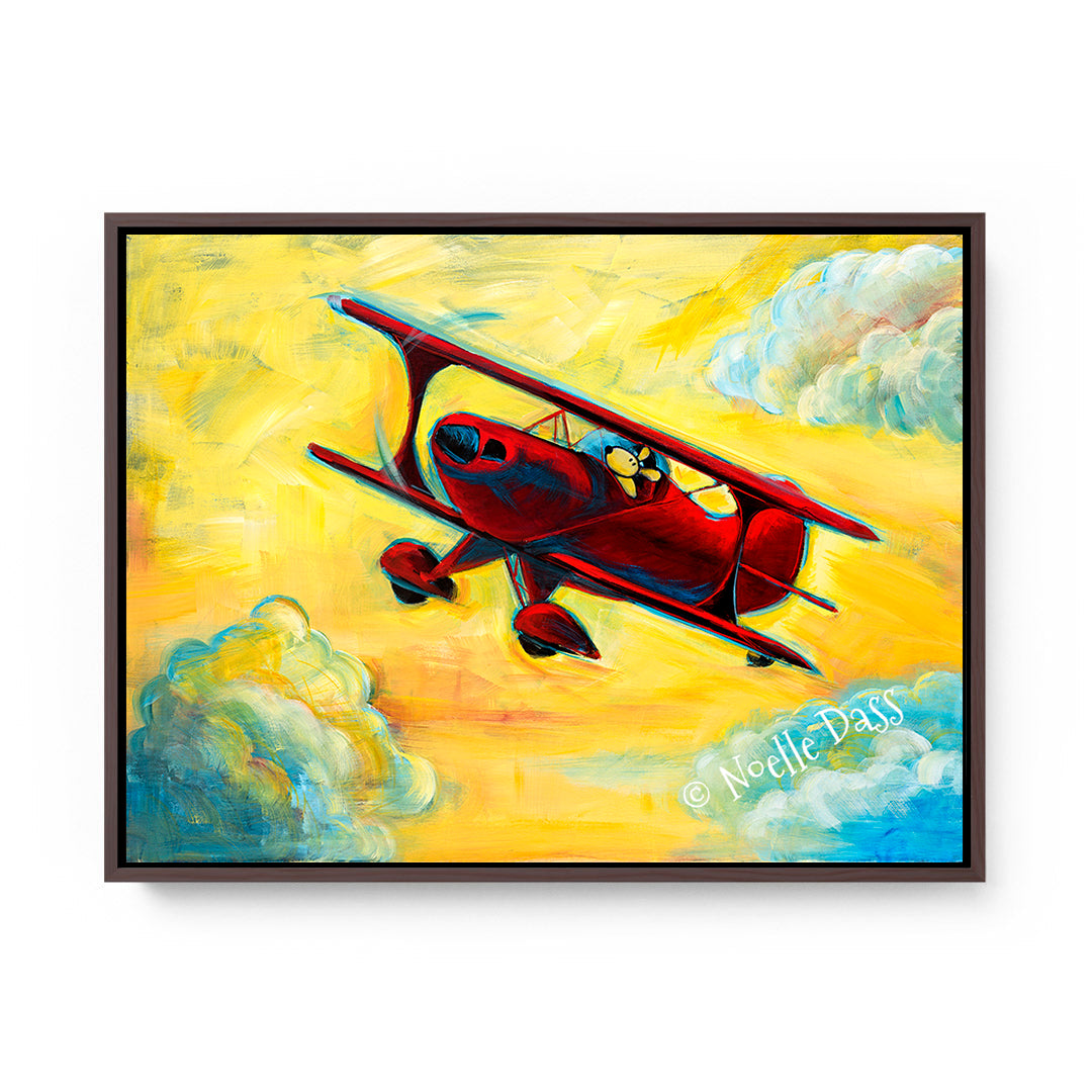 Pitts Biplane Pilot Dog Series Canvas / 11x14 / Espresso Floating Frame