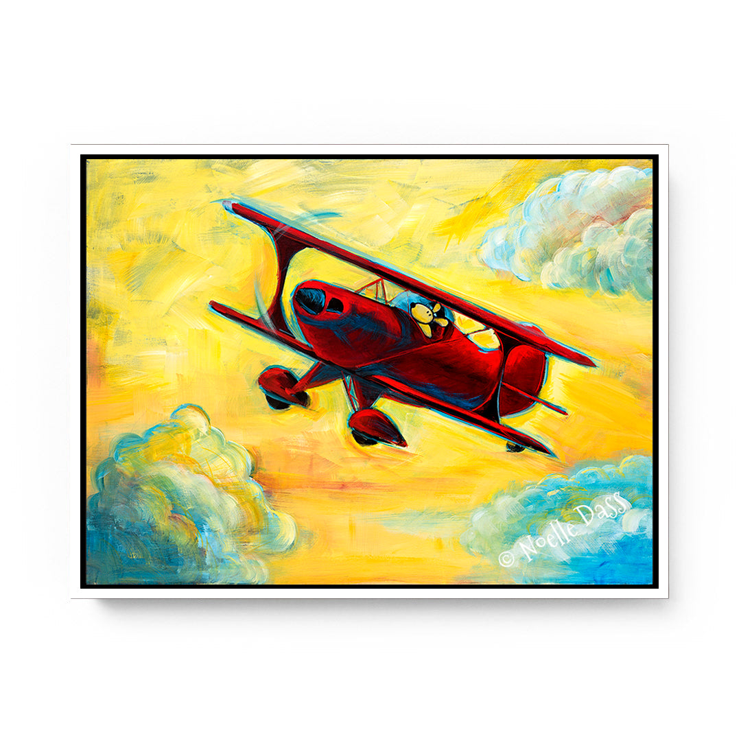 Pitts Biplane Pilot Dog Series Canvas / 11x14 / White Floating Frame