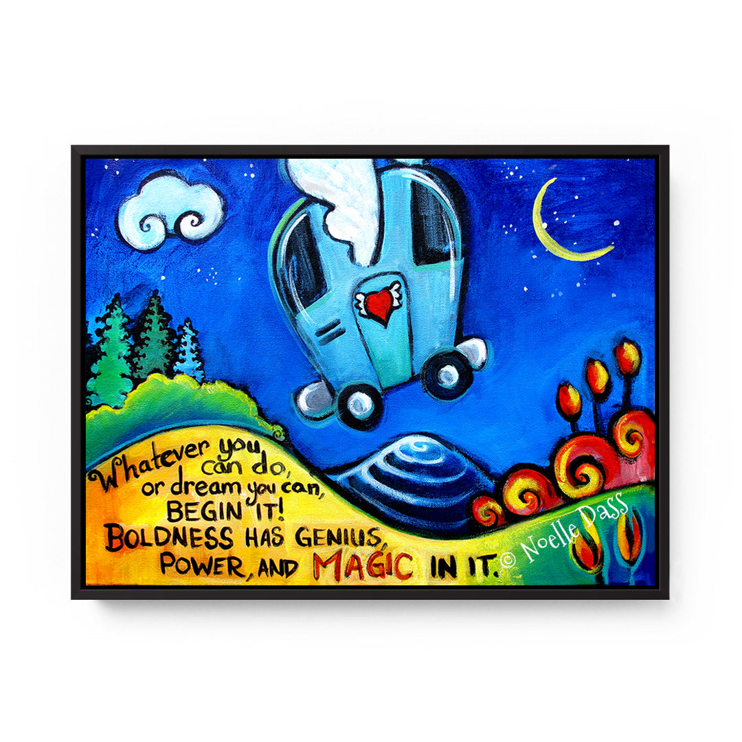 Boldness has Magic in It Goethe Quote with airstream Canvas / 11x14 / Black Floating Frame