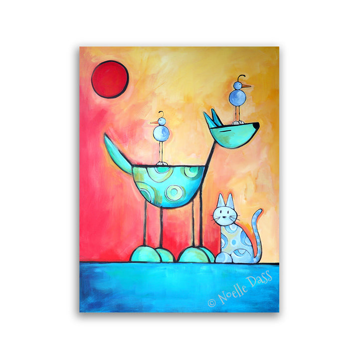 I Get By With A Little Help From My Friends |Dog Cat Bird Friendship Canvas / 30x40 / Unframed
