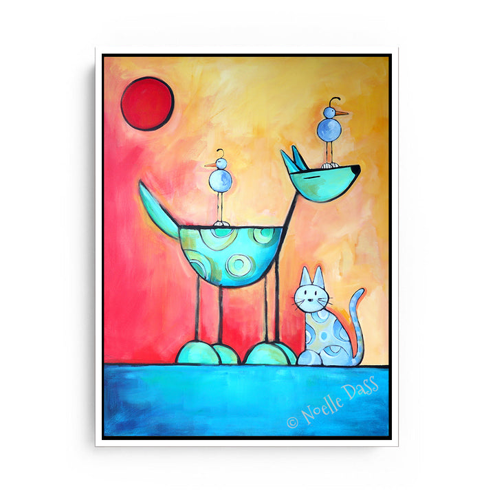 I Get By With A Little Help From My Friends |Dog Cat Bird Friendship Canvas / 30x40 / White Floating Frame