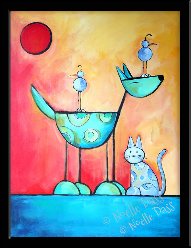 I Get By With A Little Help From My Friends |Dog Cat Bird Friendship Paper / 6x8 / Framed