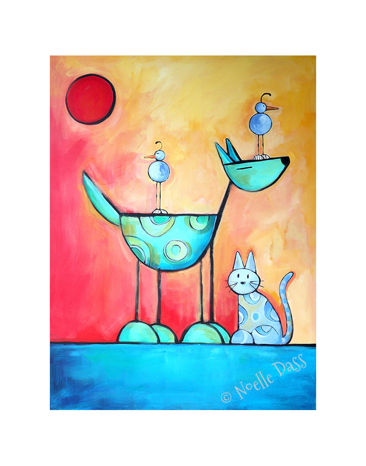 I Get By With A Little Help From My Friends |Dog Cat Bird Friendship Paper / 11x14 with white border/image is 8x10 / Unframed