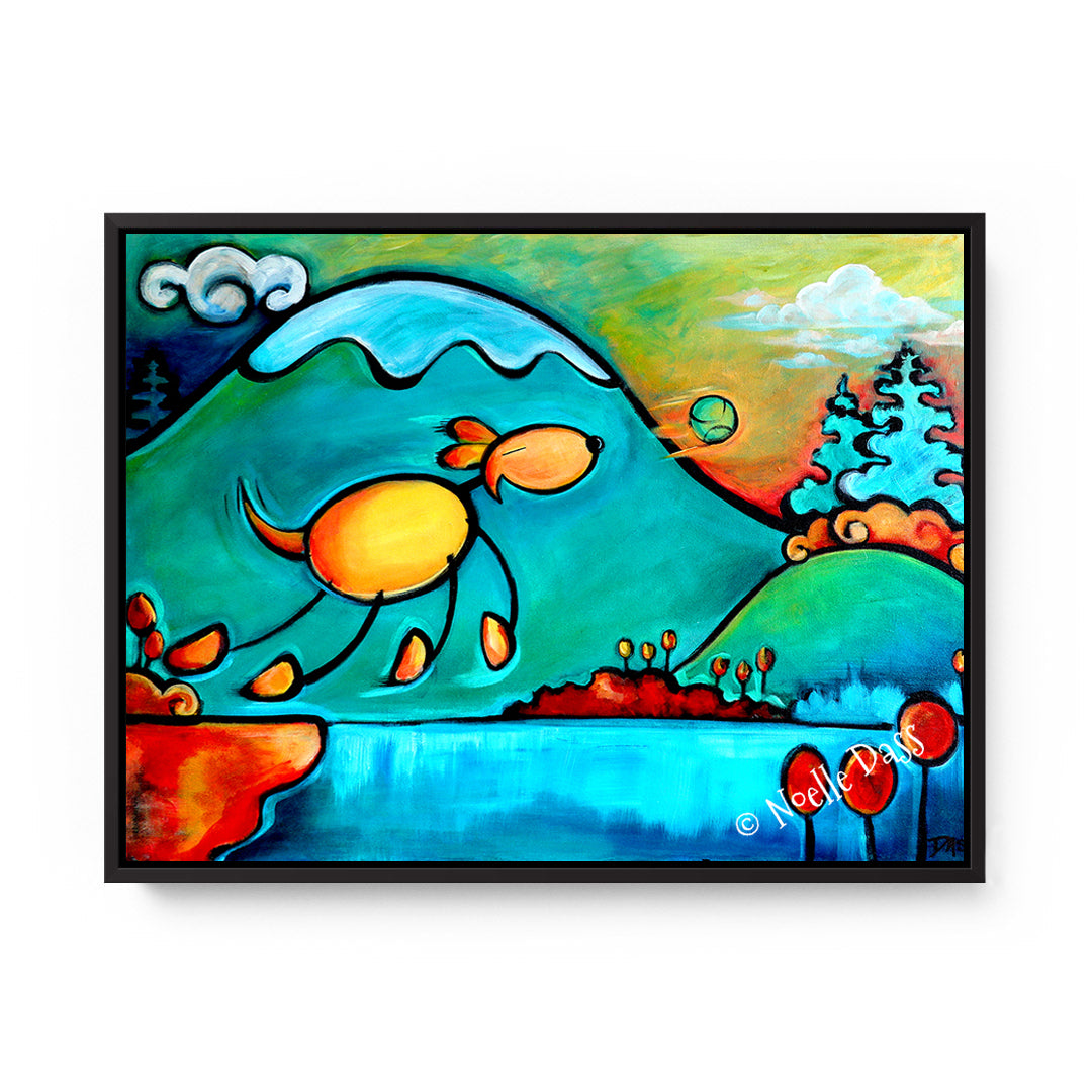 Leap of Faith Dog Art Canvas / 11x14 / Black Floating Frame