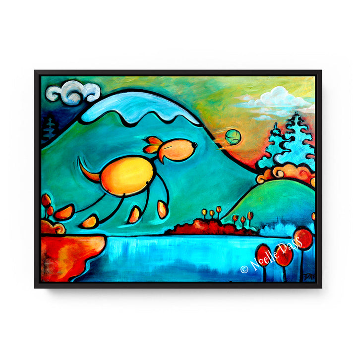 Leap of Faith Dog Art Canvas / 11x14 / Black Floating Frame