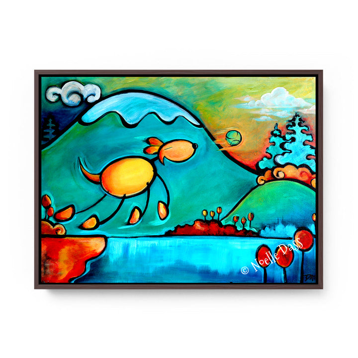 Leap of Faith Dog Art Canvas / 11x14 / Espresso Floating Frame