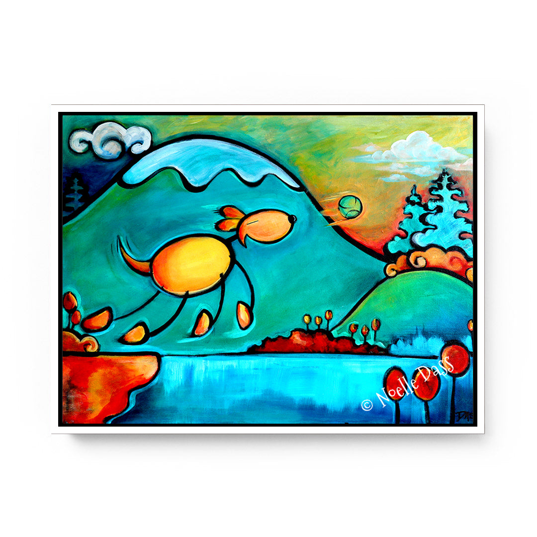 Leap of Faith Dog Art Canvas / 11x14 / White Floating Frame