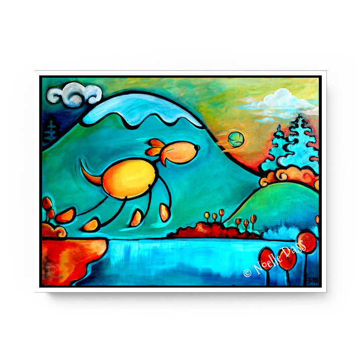 Leap of Faith Dog Art Canvas / 11x14 / White Floating Frame