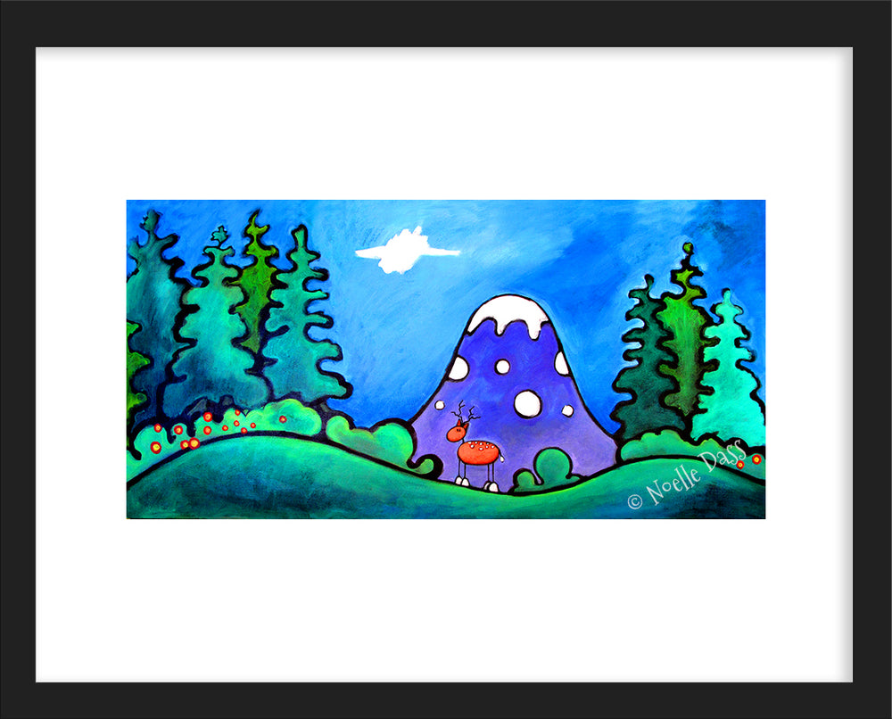 Mountain View | Deer Paper / 11x14 white border/Image is 5.5x11 / Black Frame