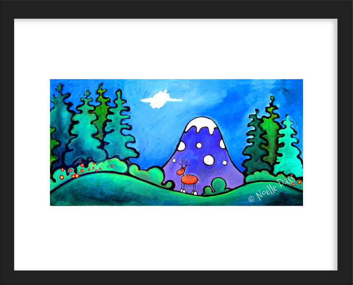 Mountain View | Deer Paper / 11x14 white border/Image is 5.5x11 / Black Frame