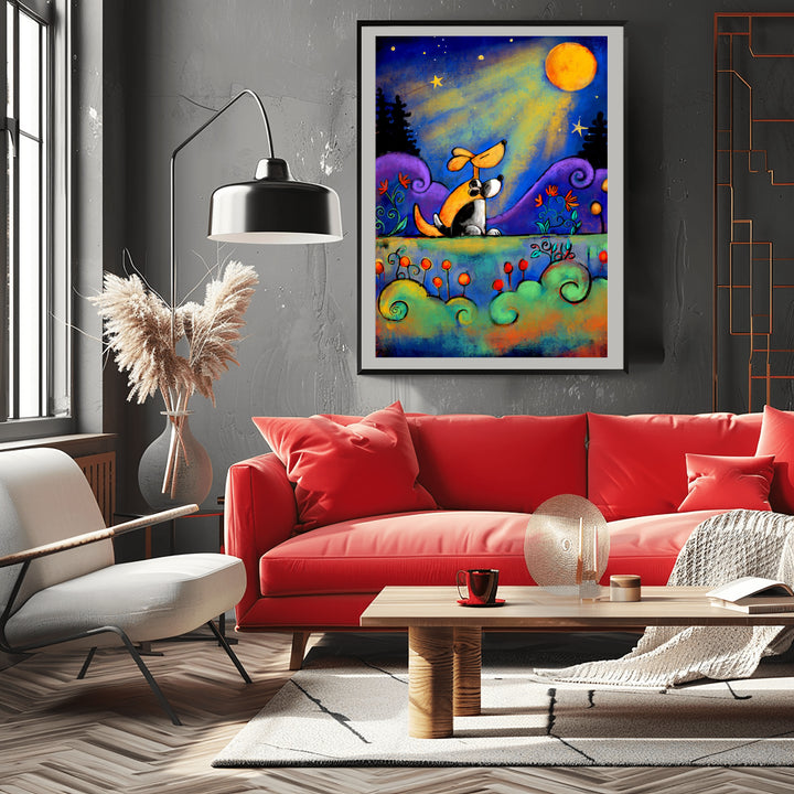 No place I would rather be than here with you...| Dogs looking at moon Paper / 16x20 / Unframed