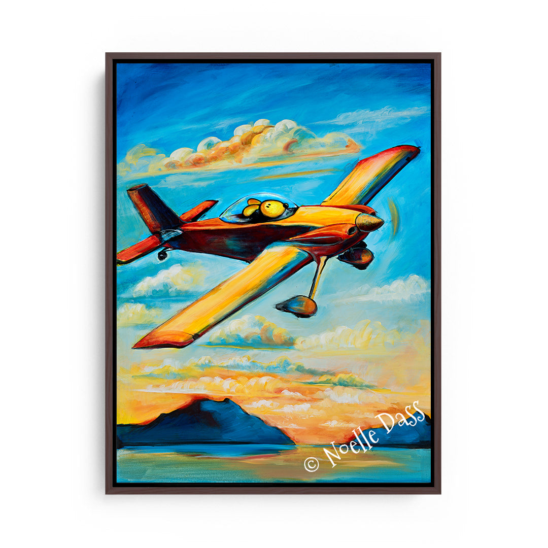 Home For Sunset  Pilot Dog Series Canvas / 11x14 / Espresso Floating Frame