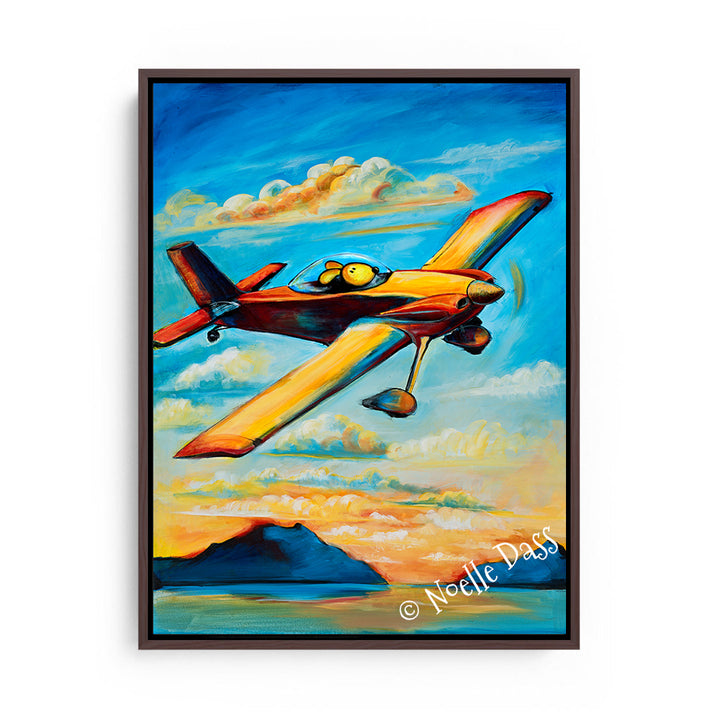 Home For Sunset  Pilot Dog Series Canvas / 11x14 / Espresso Floating Frame