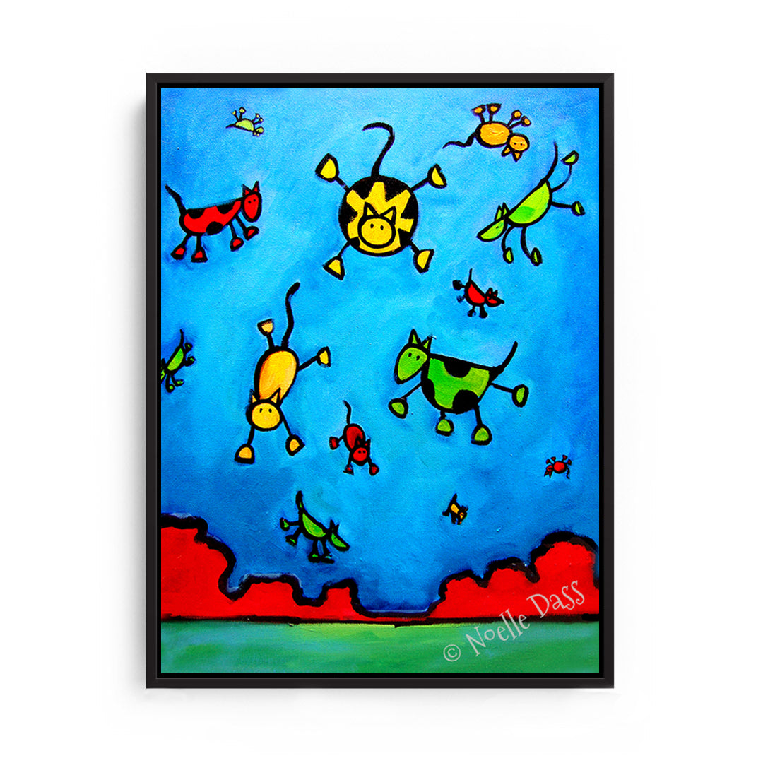 Partly Cloudy with a chance of Cats and Dogs Canvas / 11x14 / Black Floating Frame