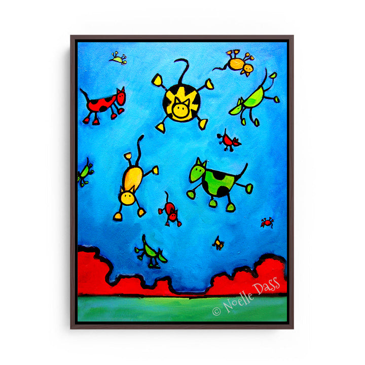 Partly Cloudy with a chance of Cats and Dogs Canvas / 11x14 / Espresso Floating Frame