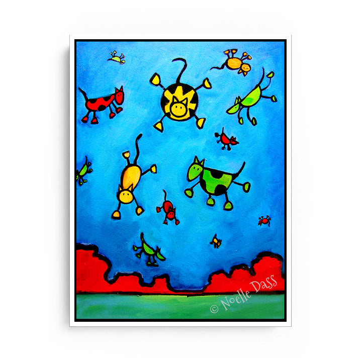 Partly Cloudy with a chance of Cats and Dogs Canvas / 11x14 / White Floating Frame