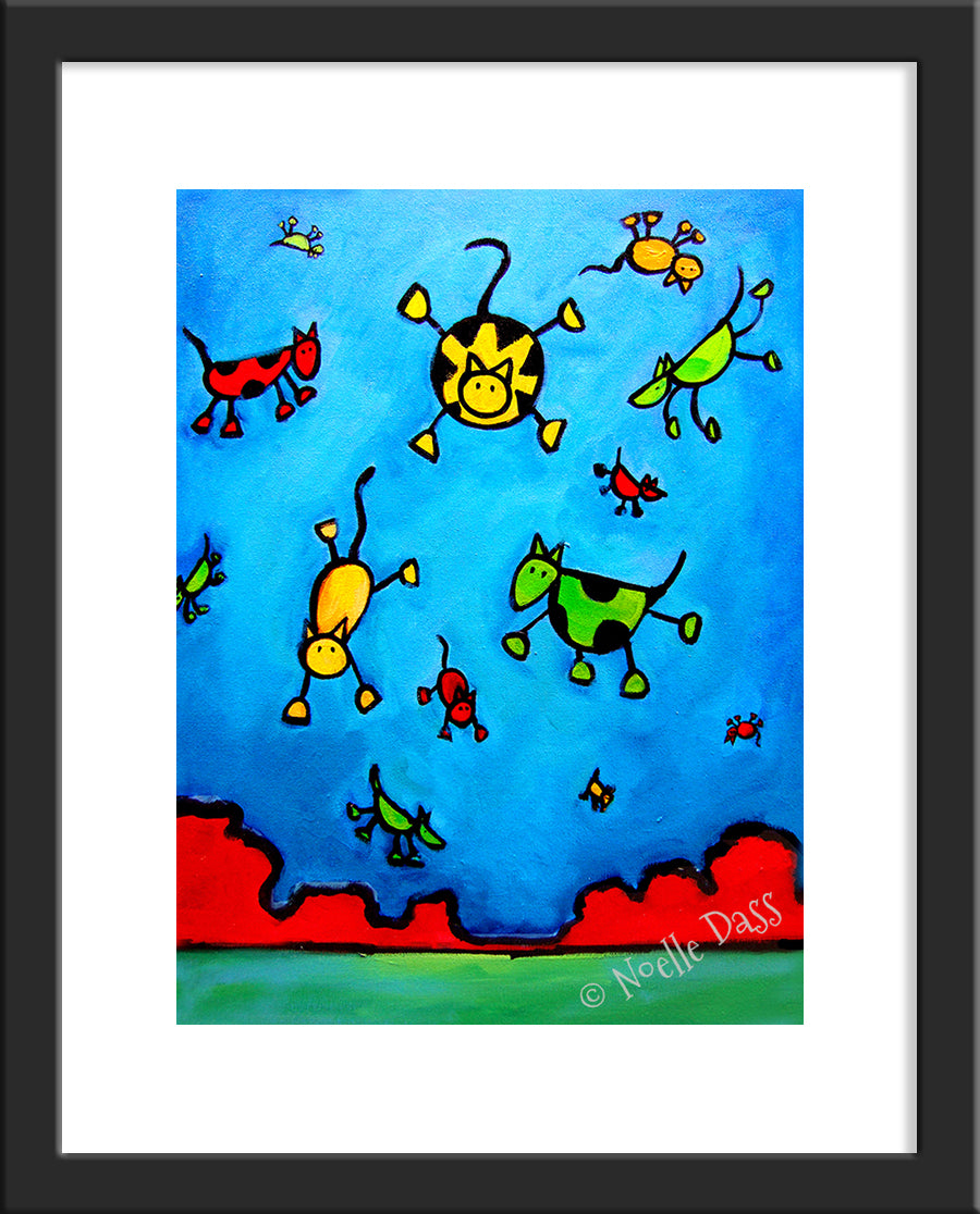 Partly Cloudy with a chance of Cats and Dogs Paper / 11x14 with white border/image is 8x10 / Black Frame