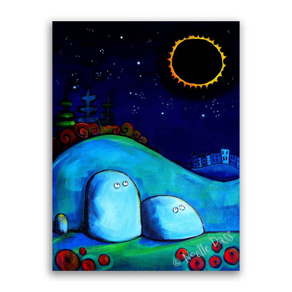 Rocks Gazing at Solar Eclipse Canvas / 11x14 / Unframed