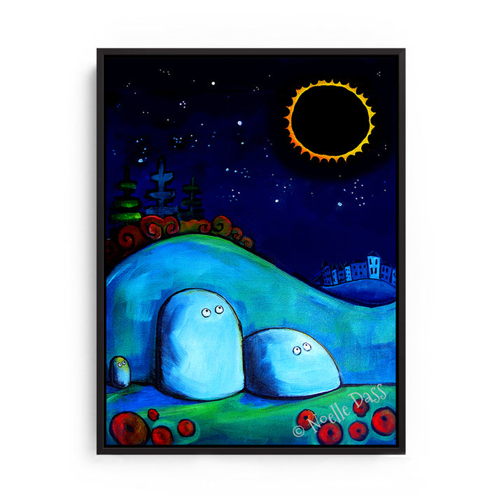 Rocks Gazing at Solar Eclipse Canvas / 11x14 / Black Floating Frame