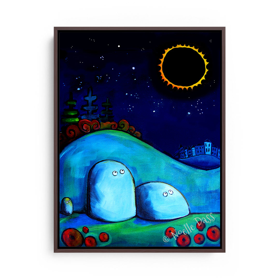 Rocks Gazing at Solar Eclipse Canvas / 11x14 / Espresso Floating Frame