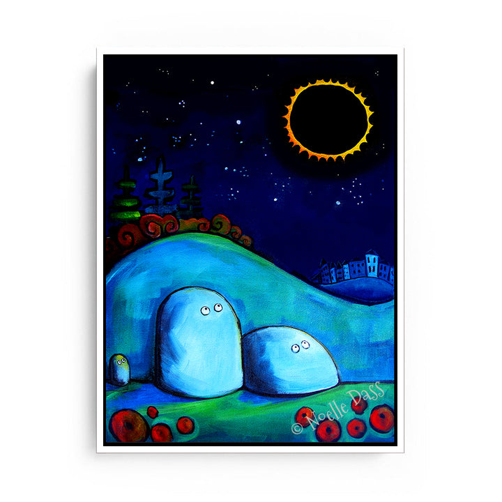 Rocks Gazing at Solar Eclipse Canvas / 11x14 / White Floating Frame